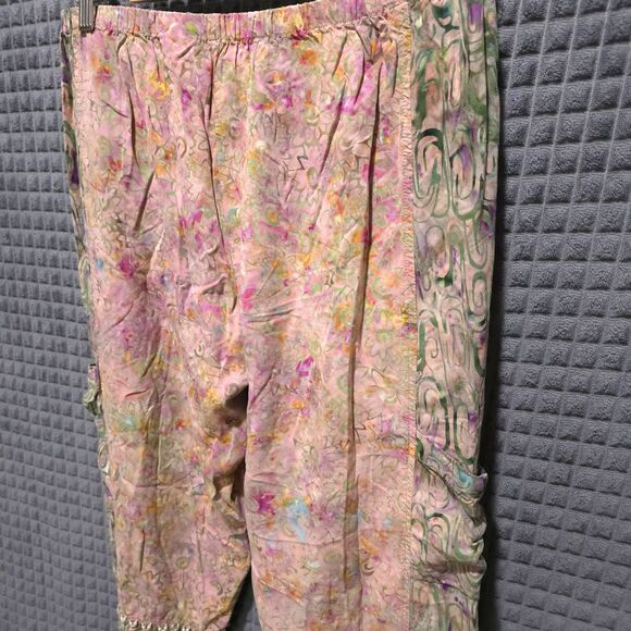 LA Blend Fairy Beaded Harem Pant M-Lg Handmade Batik Pink Green Boho Renaissance - Picture 8 of 16